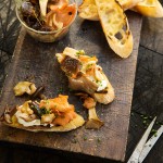 Lightly Pickled Exotic Mushrooms Served as a Bruschetta with Goat's Cheese